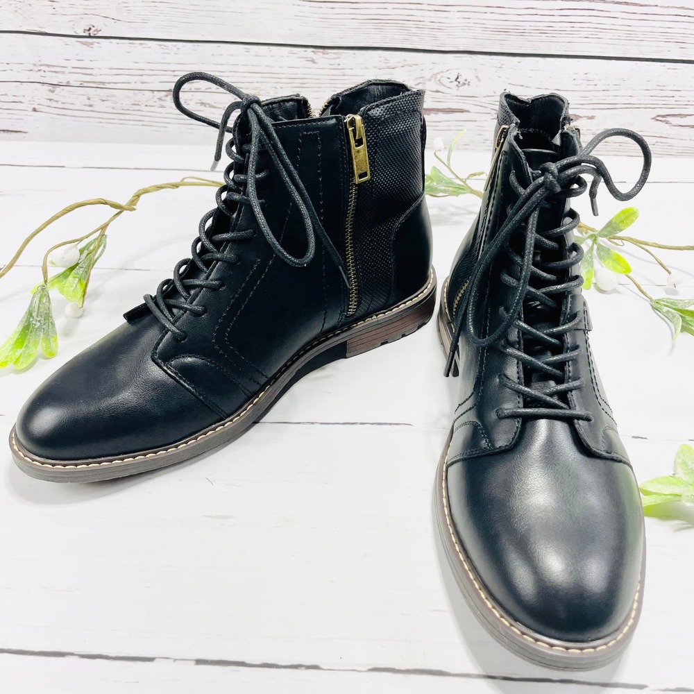 NEW Men's Black Lace-Up Boots with Side Zipper - Size 10